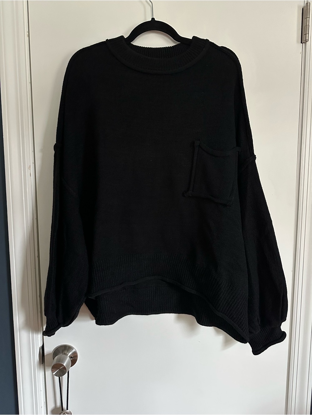 Vici Black Oversized Crewneck Sweater with Pocket Detail Woman’s XL